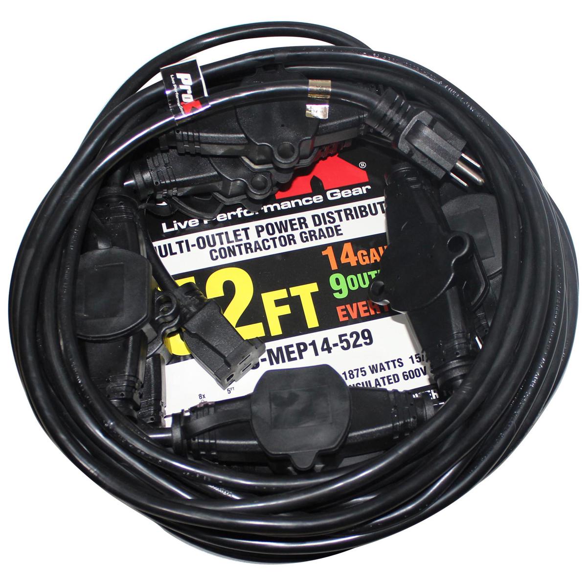 

ProX XC-MEP14-529 52' 125V Male to 9 Socket 125V Female Power Cord, Black