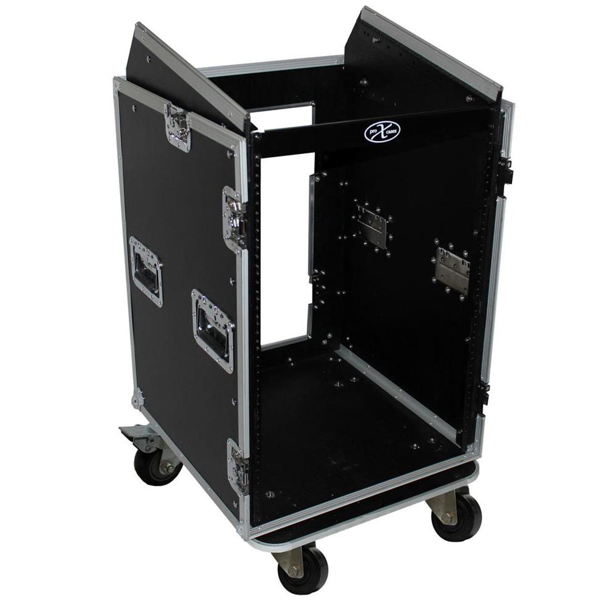 Flight Case with 4" Casters for 16U Rack x 10U Top Mixer DJ Combo - ProX T-16MRSS