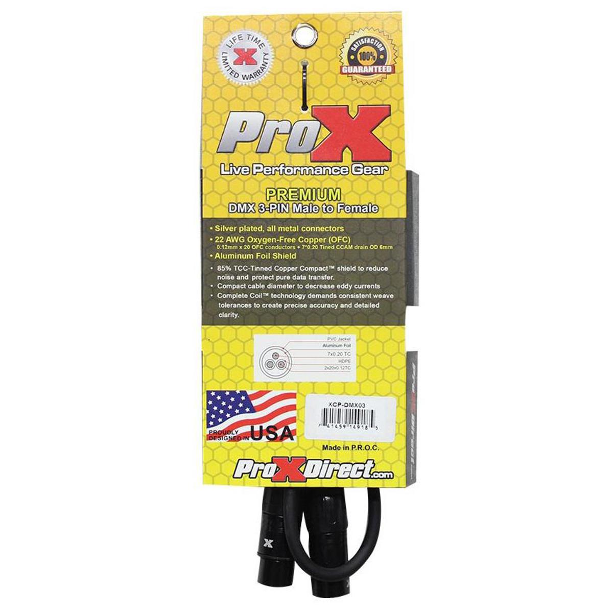 

ProX XCP-DMX3 3' 3-Pin DMX XLR3-M to XLR3-F Premium Data Cable