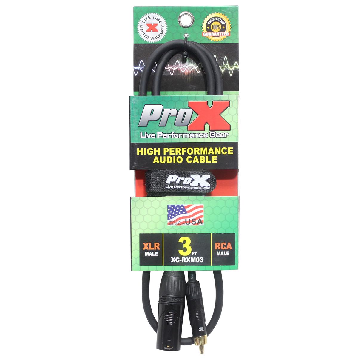 Image of ProX XC-RXM03 3' RCA-M to XLR3-M Unbalanced High Performance Audio Cable