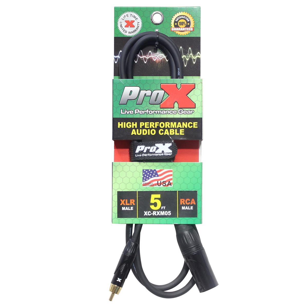 Image of ProX XC-RXM05 5' RCA-M to XLR3-M Unbalanced High Performance Audio Cable