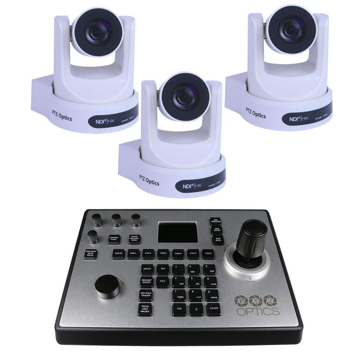 

PTZOptics 2.07MP FHD NDI|HX 30x PTZ Camera, White, 3-Pack, Bundle w/Controller