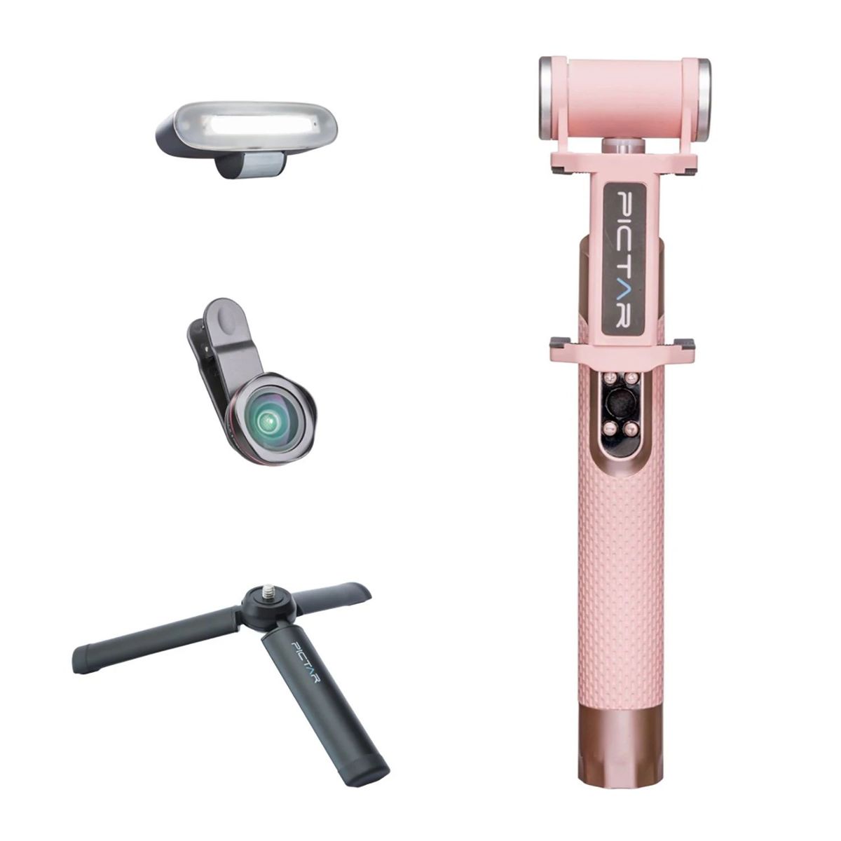 

Pictar Selfie Studio Pro Kit, Wide Angle Lens, Mini Tripod,Light,Millennial Pink