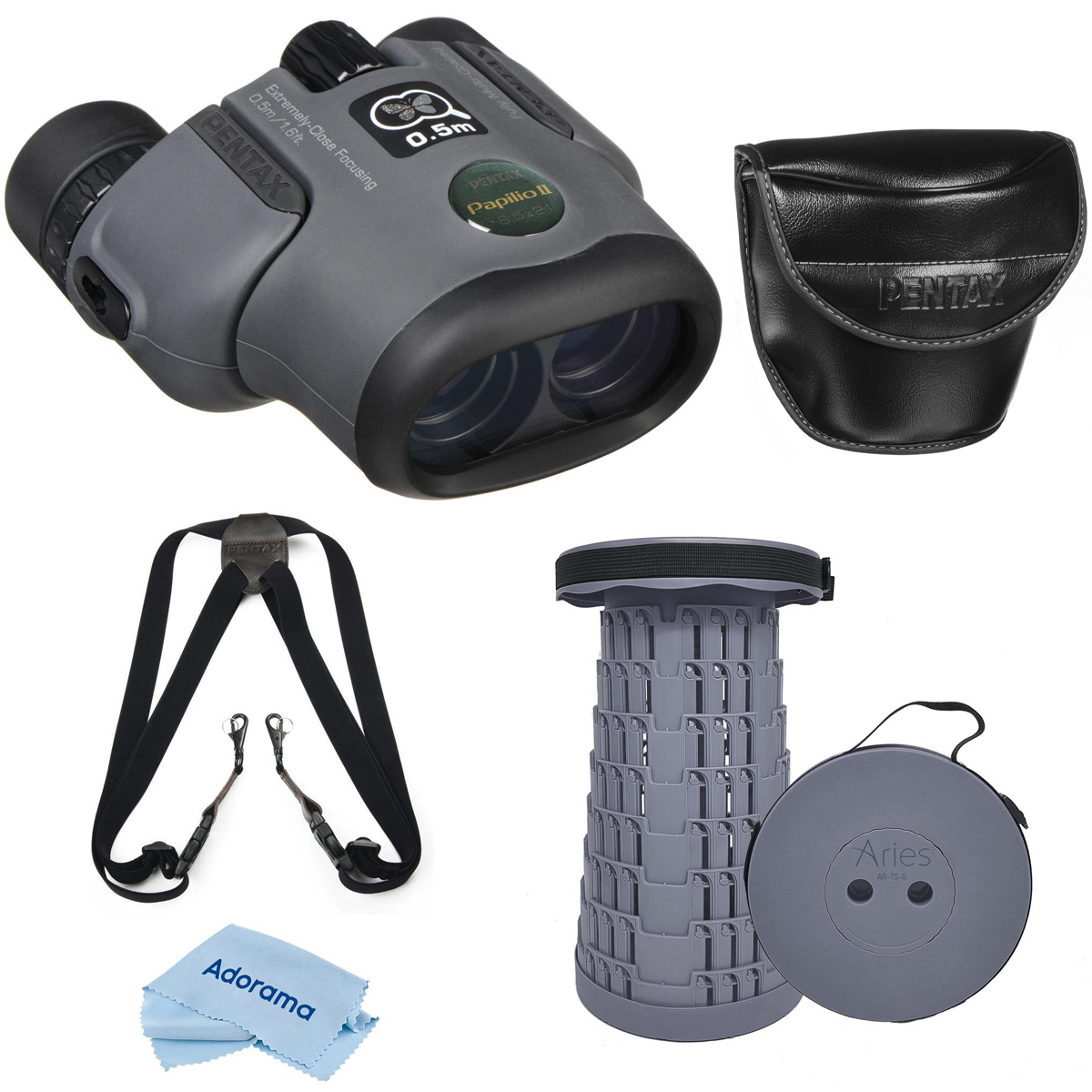 

Pentax 6.5x21 Papilio II Porro Prism Binocular, Black, w/Telescoping Stool/Chair