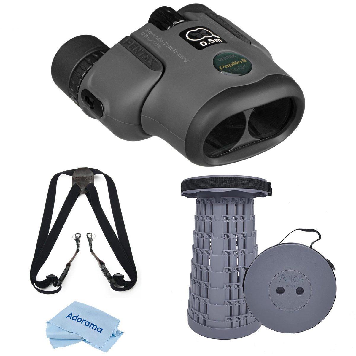 

Pentax 8.5x21 Papilio II Porro Prism Binocular, Gray, w/Telescoping Stool/Chair