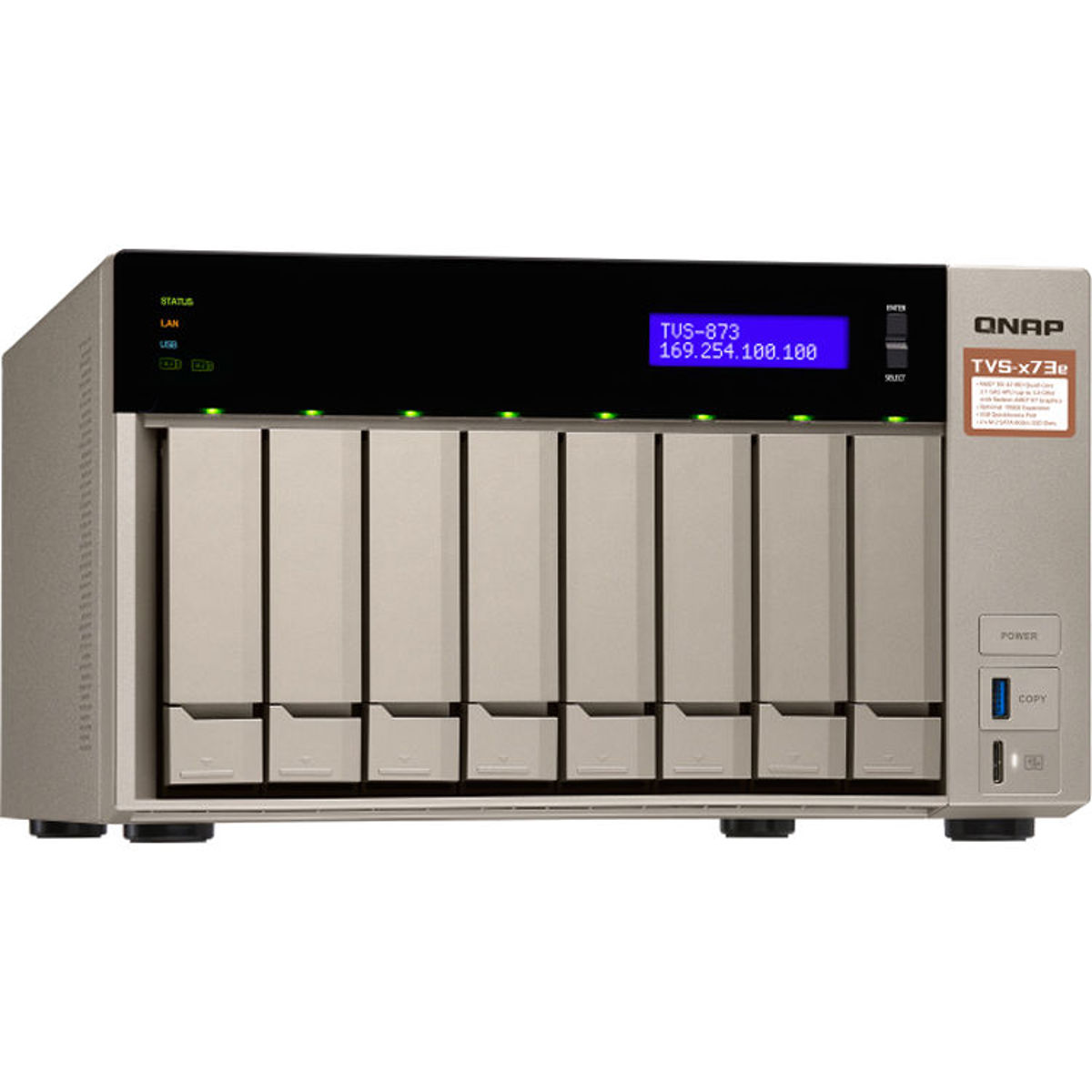 

QNAP Qnap TVS-873e 8-Bay NAS Enclosure/iSCSI IP-SAN, AMD Quad-Core 2.1GHz, 8GB RAM