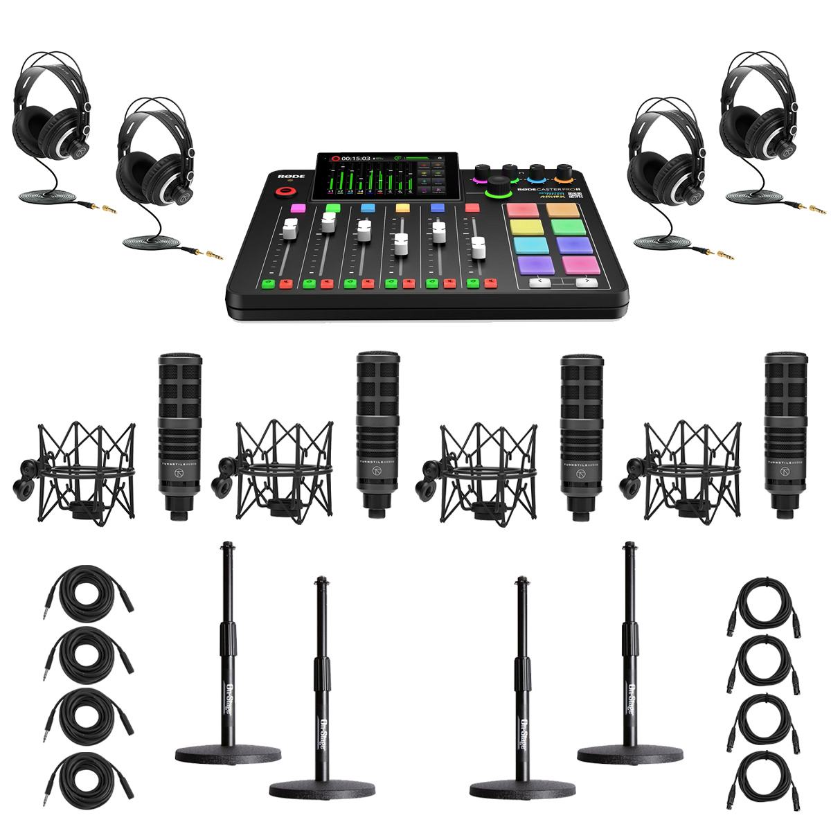 

Rode RODECaster Pro II Studio Console, w/4x TAP300 Mics & 4x DS7200B Mic Stand