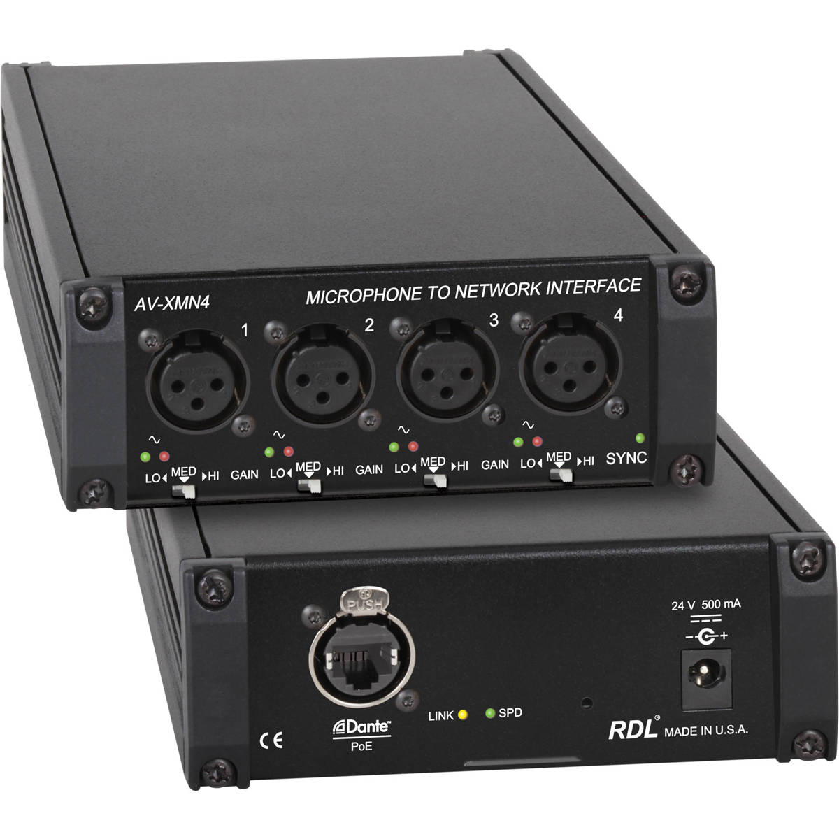 

RDL AV-XMN4 4-Channel Microphone to Dante Network Interface