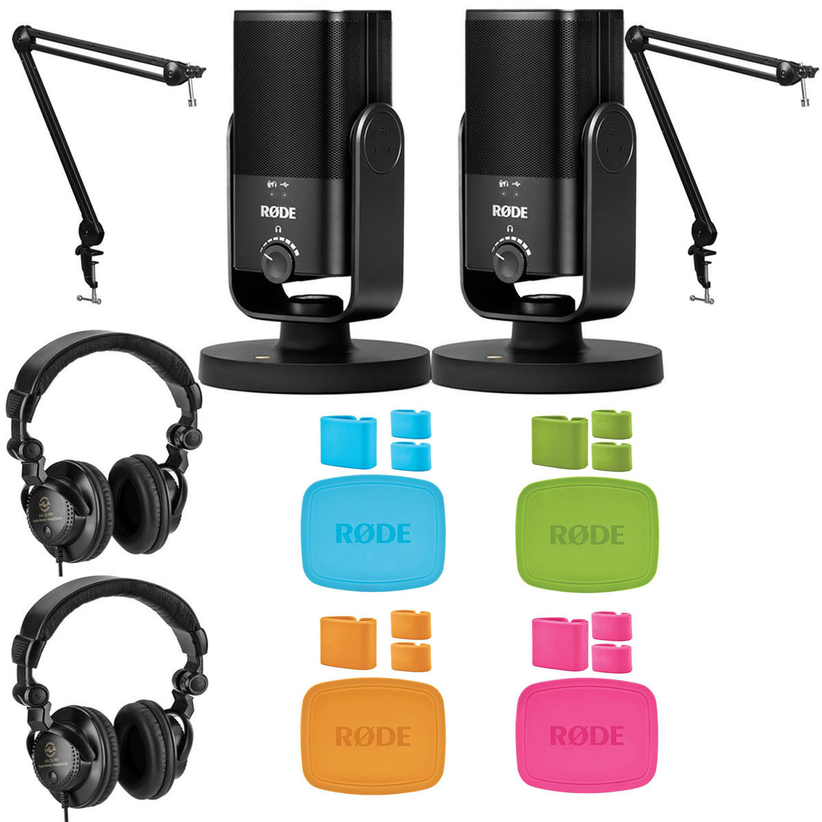 

Rode NT-USB Mini USB 2-Mic Set With Broadcast Arm, Headphones, Colored Caps