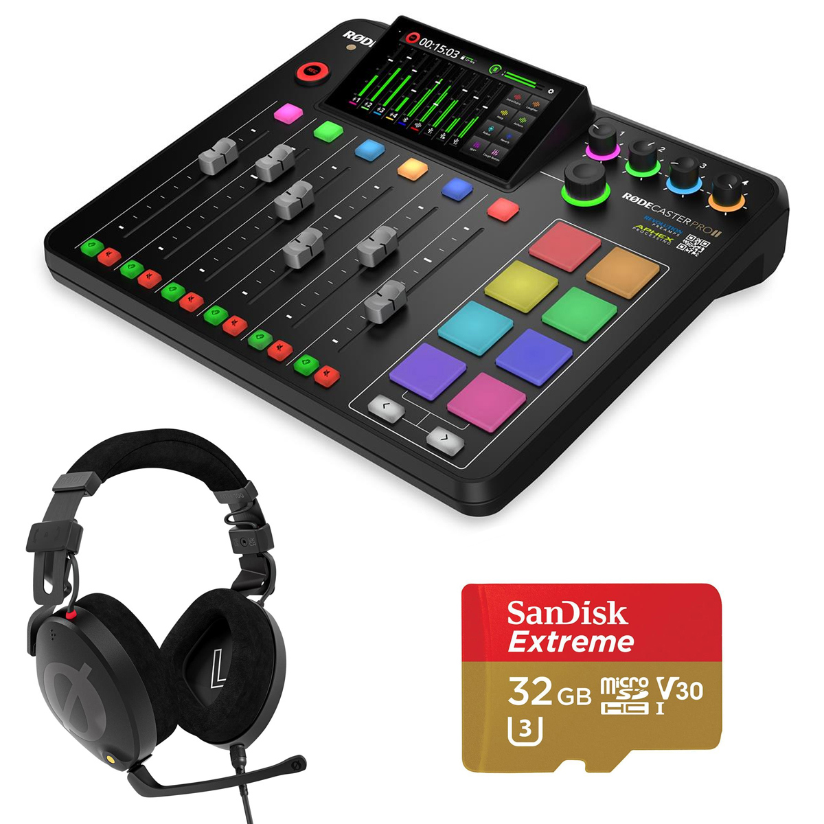 

Rode RODECaster Pro II Studio Console, w/Headphones & 32GB microSDHC Memory Card