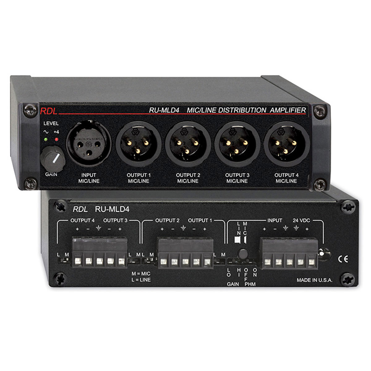 

RDL RU-MLD4 1x4 Microphone/Line Distribution Amplifier