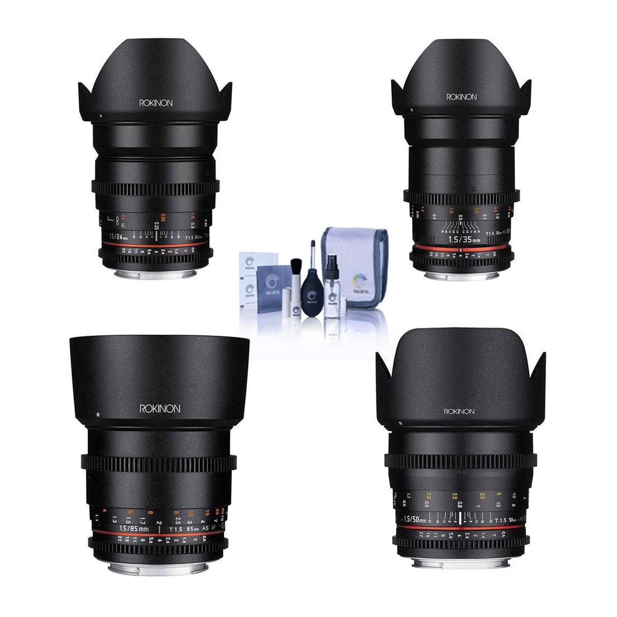 

Rokinon 24mm, 35mm,50mm,85mm T1.5 Cine DS 4-Lens Kit for Canon EF w/Free Acc Kit