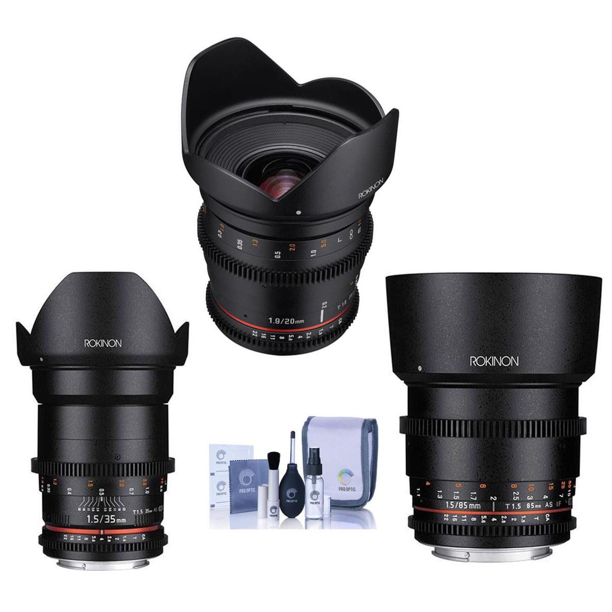 

Rokinon 35mm,85mm, 20mm Cine DS 3-Lens Kit for Sony E with Free Accessories Kit