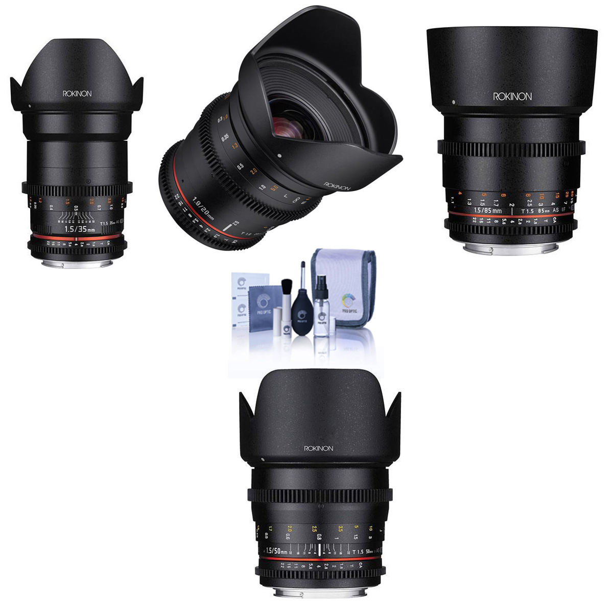 

Rokinon 35mm, 50mm, 85mm & 20mm Cine DS 4-Lens Kit for Sony E with Cleaning Kit