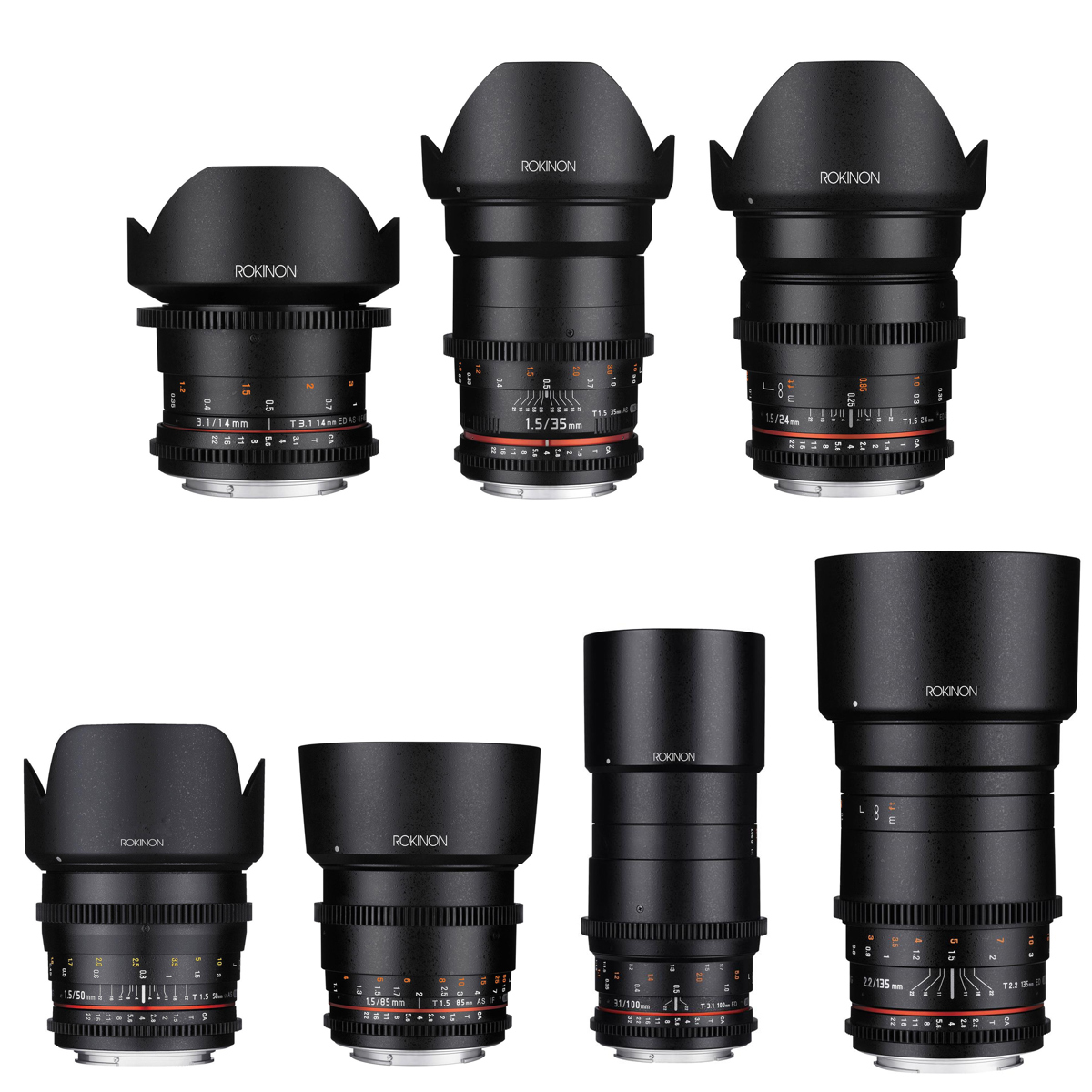

Rokinon 24mm, 35mm, 50mm, 85mm, 14mm, 100mm & 135mm Cine DS 7-Lens Kit for MFT