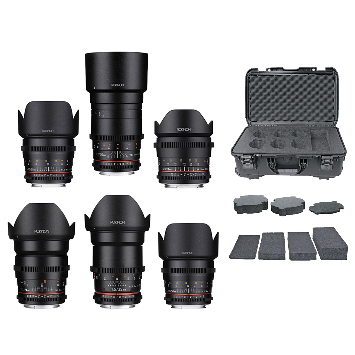 

Rokinon 16mm, 24mm, 35mm, 50mm,85mm,135mm Cine DS 6-Lens for Sony E w/Carry Case