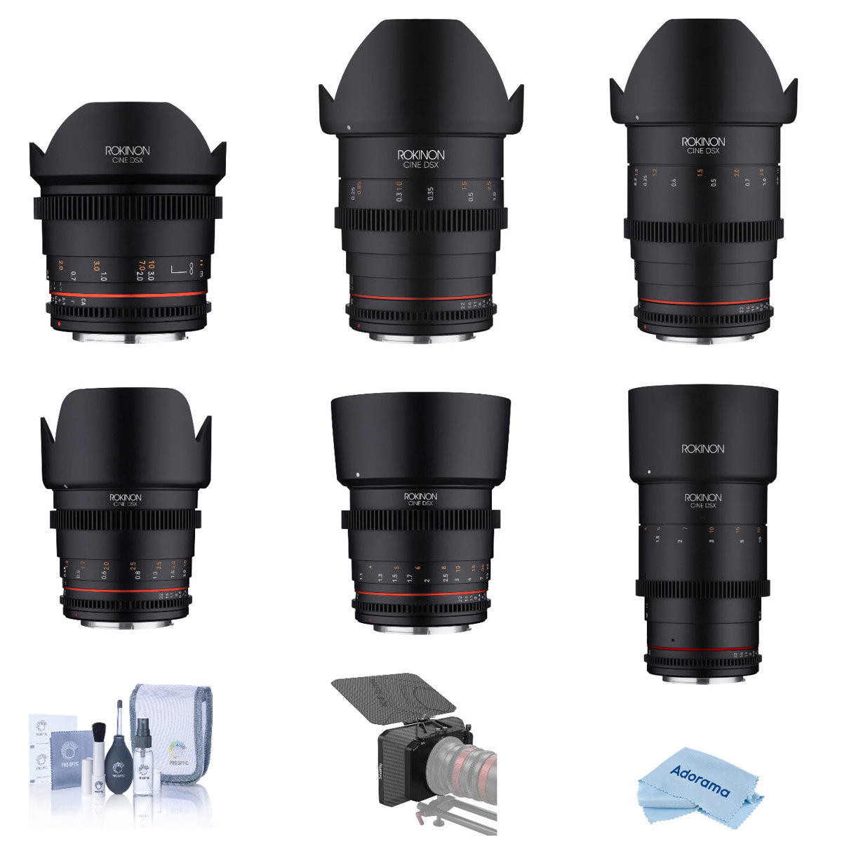 

Rokinon 14mm, 24mm, 35mm, 50mm, 85mm, 135mm Cine DSX 6-Lens for MFT w/Matte Box