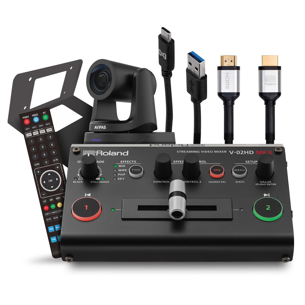 

Roland PTZ Single Camera Bundle w/V-02HD MK II Mixer & AV-2020 PTZ Camera, Gray