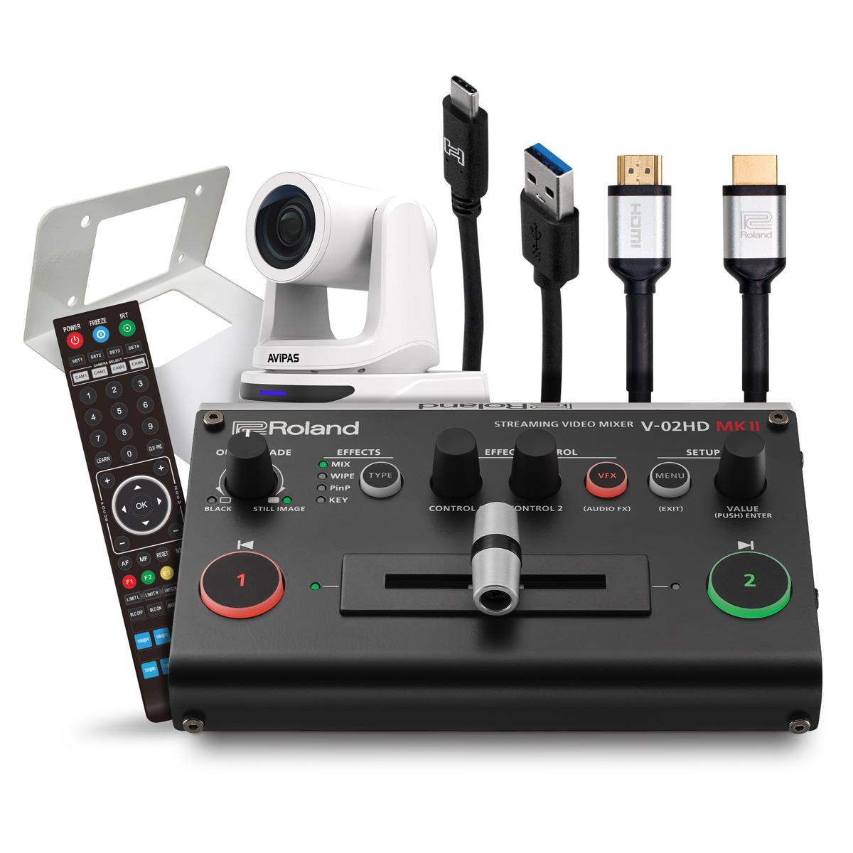 

Roland PTZ Single Camera Bundle w/V-02HD MK II Mixer & AV-2020 PTZ Camera, White