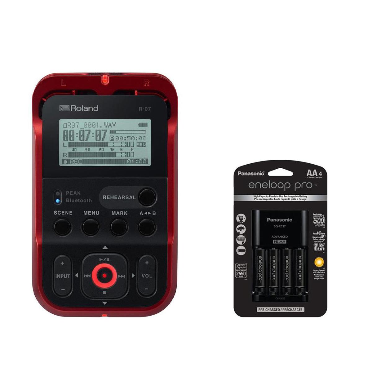 

Roland R-07 Portable HR Audio Recorder Red With 4AA Ni-Mh Battries & Charger