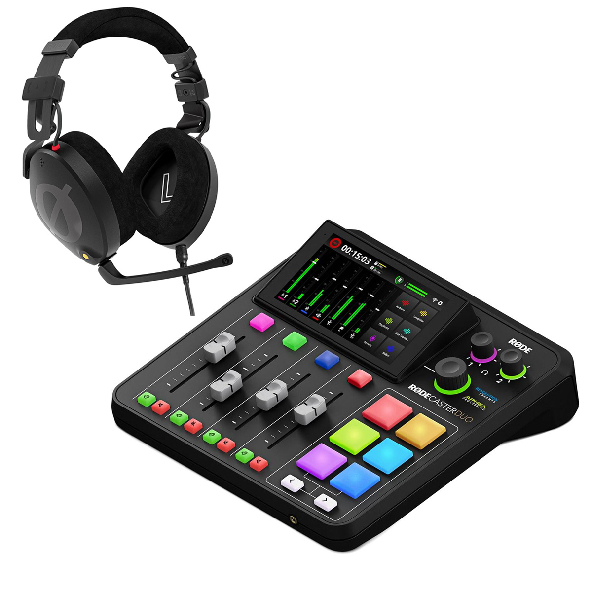 

Rode RODECaster Duo Integrated Audio Production Studio with NTH-100M Headphones