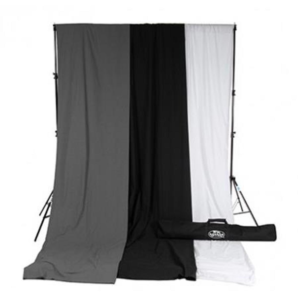 

Savage 10x12' Accent Muslin Background Kit with Port-A-Stand, White/Gray/Black