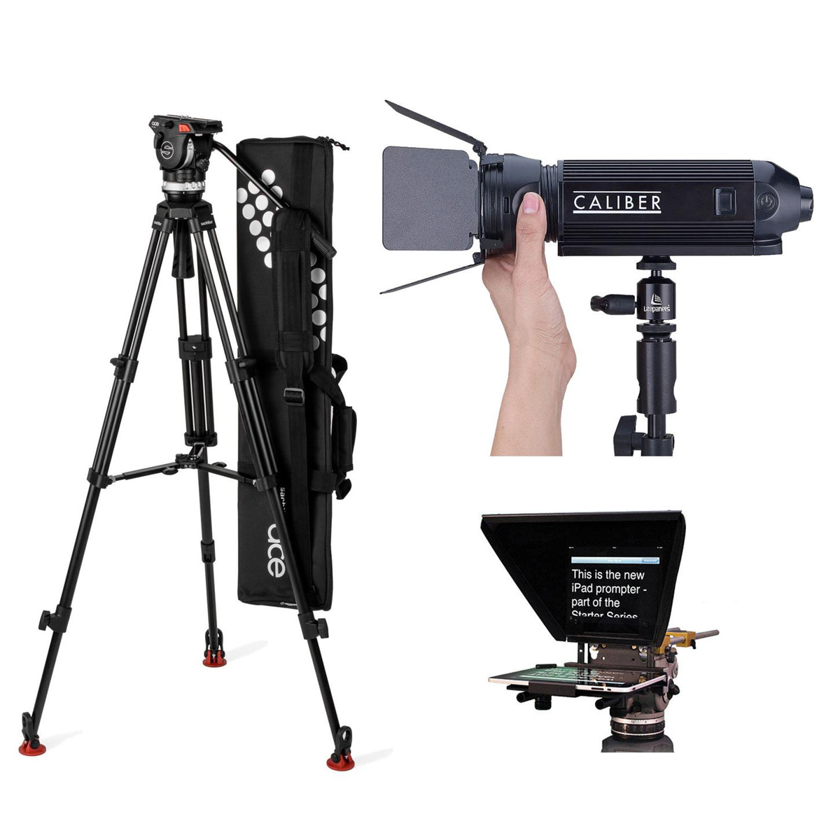 

Sachtler Ace XL 75mm Head, 75/2 Al Tripod,Bundle w/LED Fresnel,iPad Teleprompter