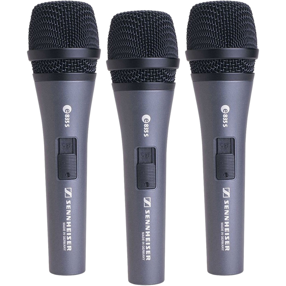 

Sennheiser E 835-S Handheld Dynamic Cardioid Mic, Noiseless On/Off Switch, 3Pack