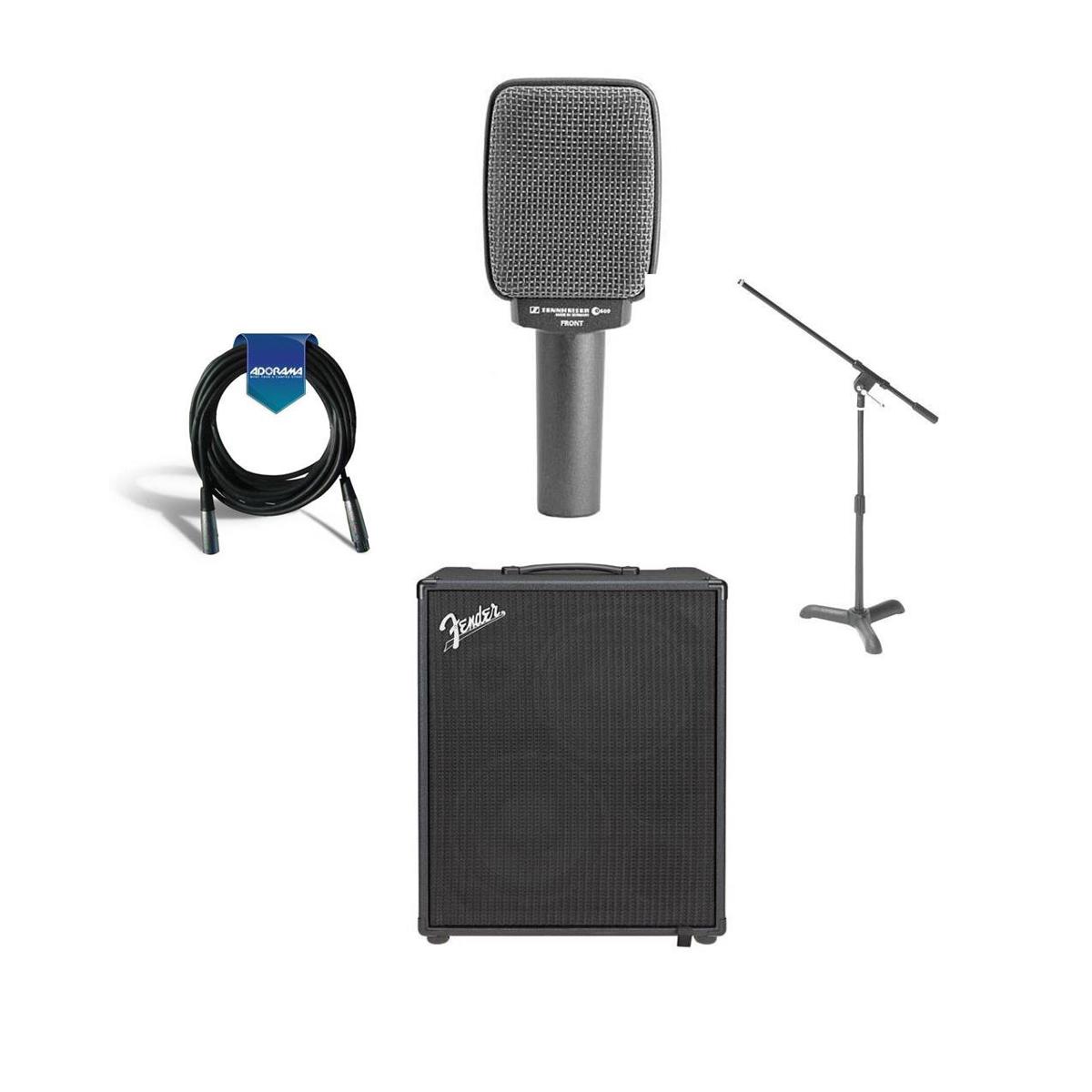 

Sennheiser e 609 Guitar Cabinet Dynamic Mic Silver W/Bass Amplifier / Boom Stand