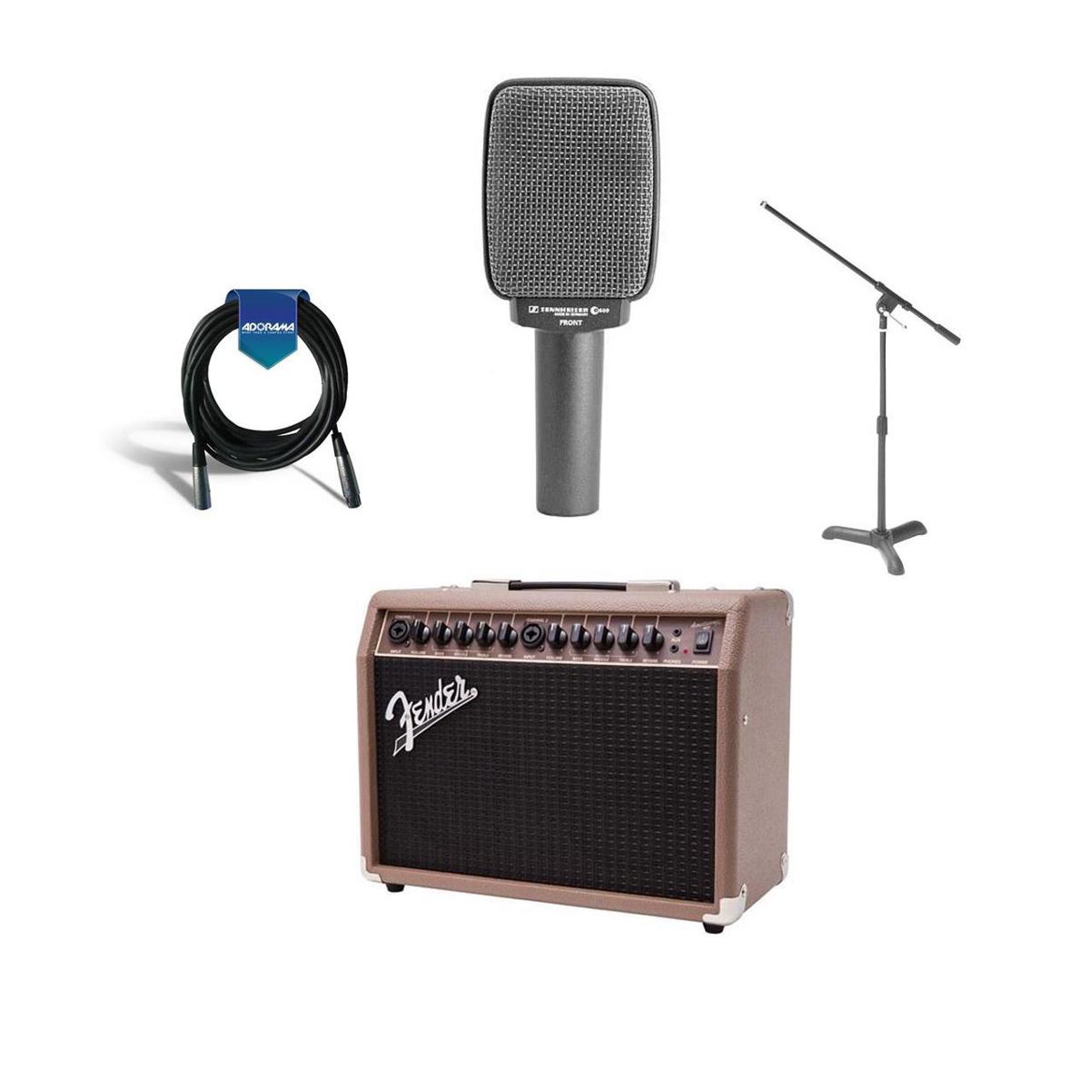 

Sennheiser e 609 Guitar Cabinet Dynamic Mic Silver W/FENDER Amlifier/Boom Stand
