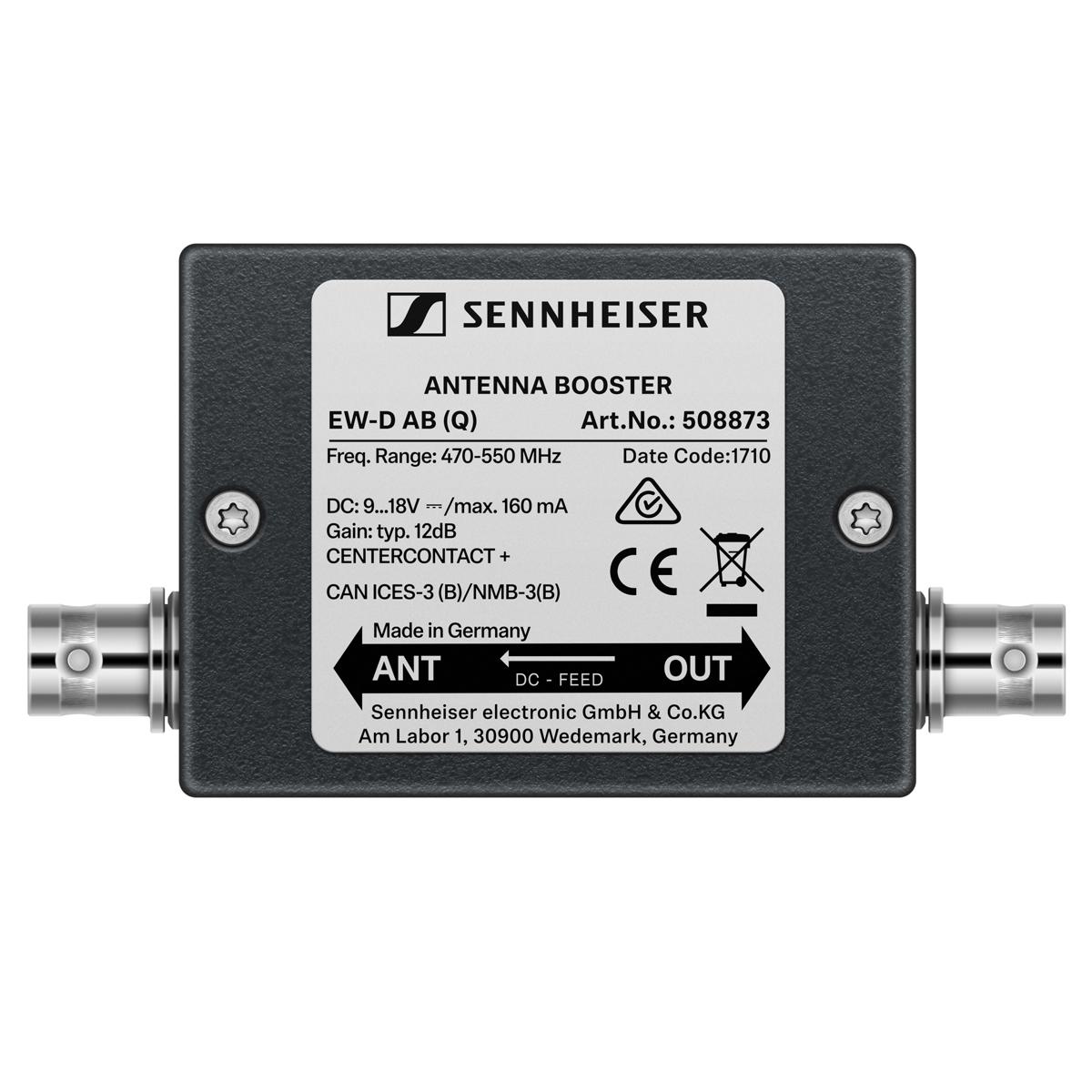 

Sennheiser EW-D AB +10 dB Gain Inline Antenna Booster, BNC Connectors,520-608MHz