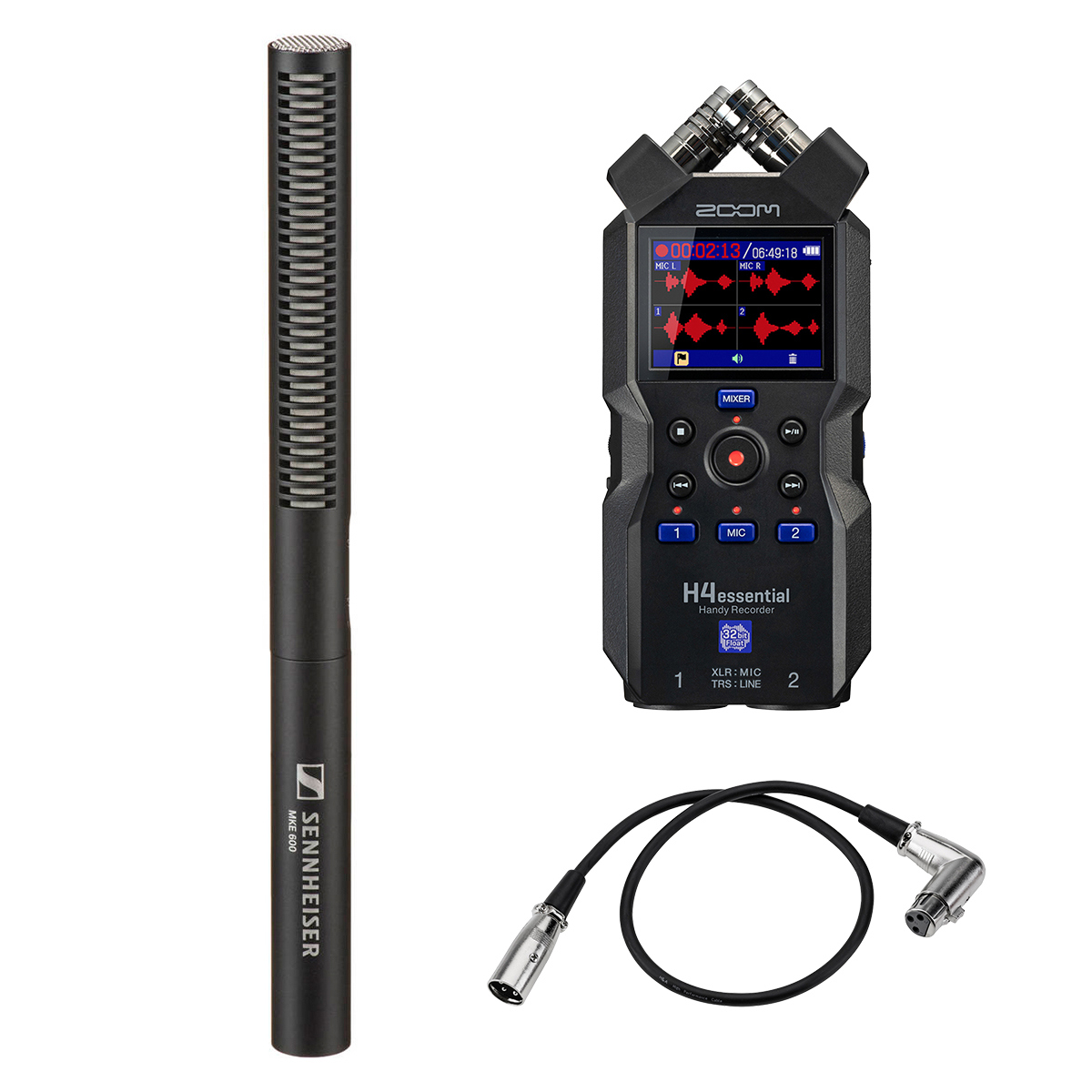 

Sennheiser MKE 600 Shotgun Microphone With Zoom H4n Pro Recorder / RA XLR Cable