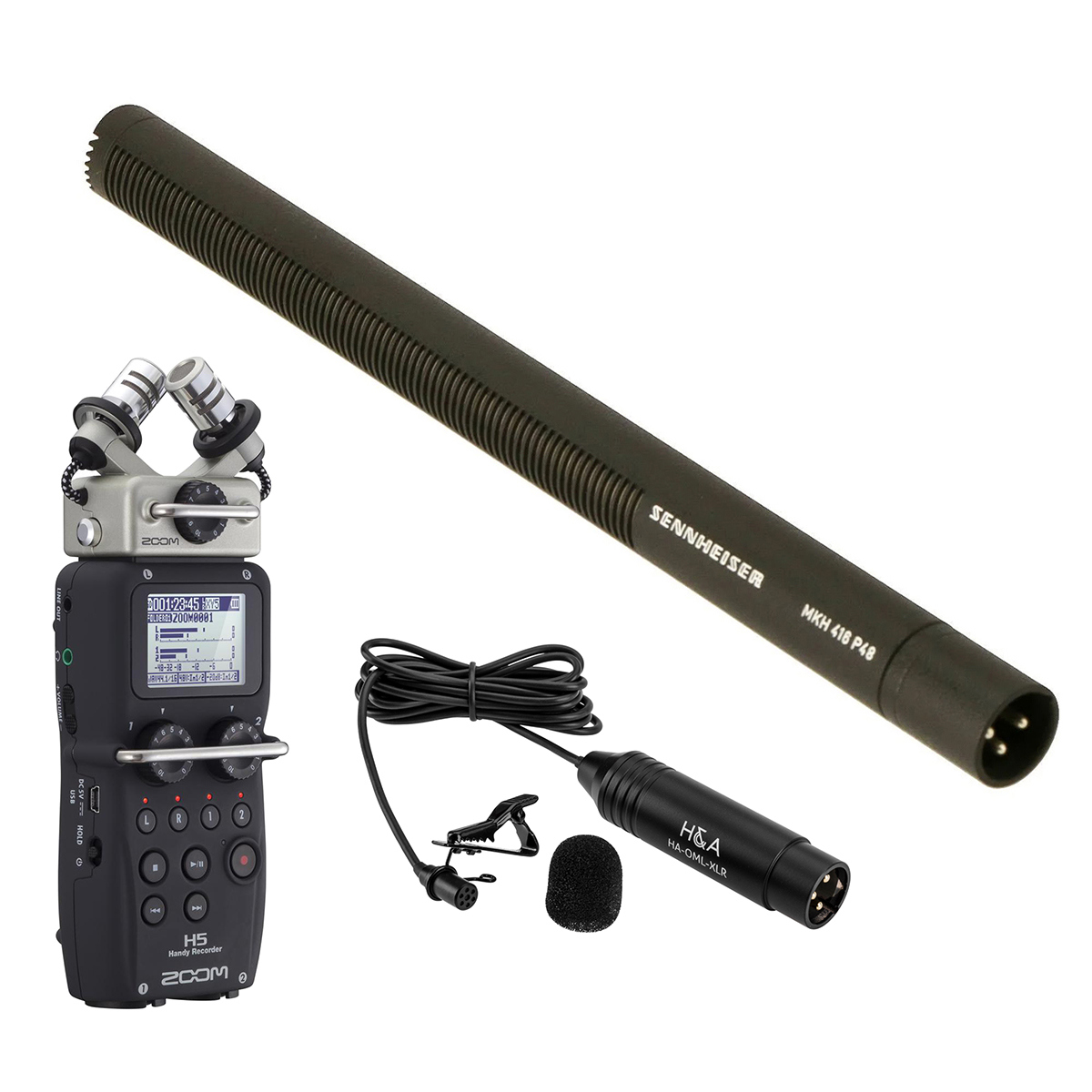 

Sennheiser MKH-416 Microphone - Zoom H6 Handy Recorder, Black - XLR Lav Mic