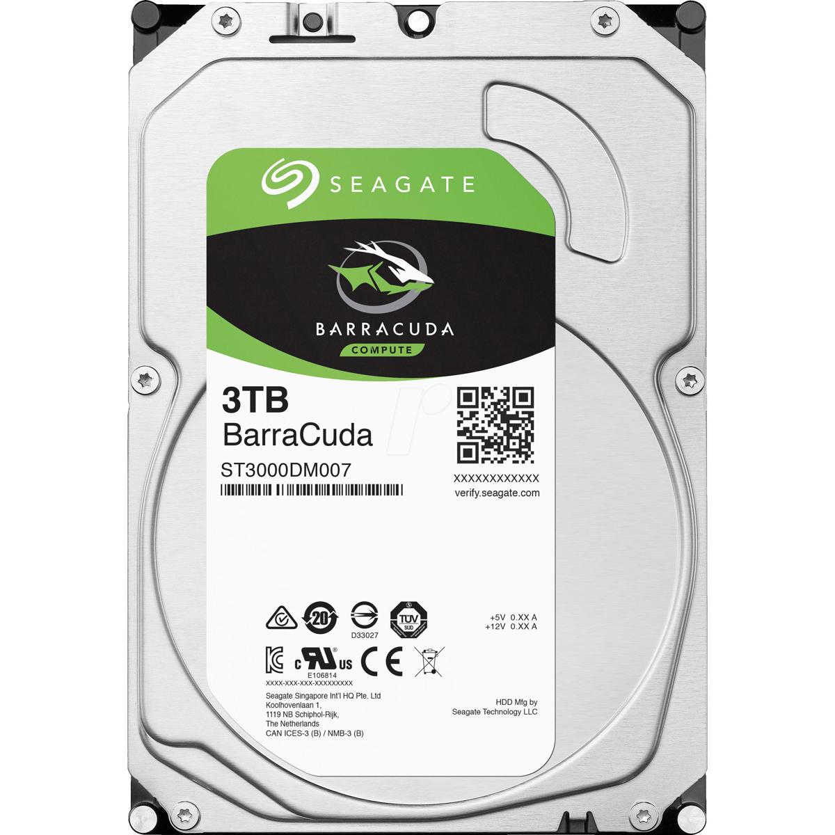 

Seagate BarraCuda 3TB 3.5" Hard Drive, SATA 6Gb/s, 5400 RPM