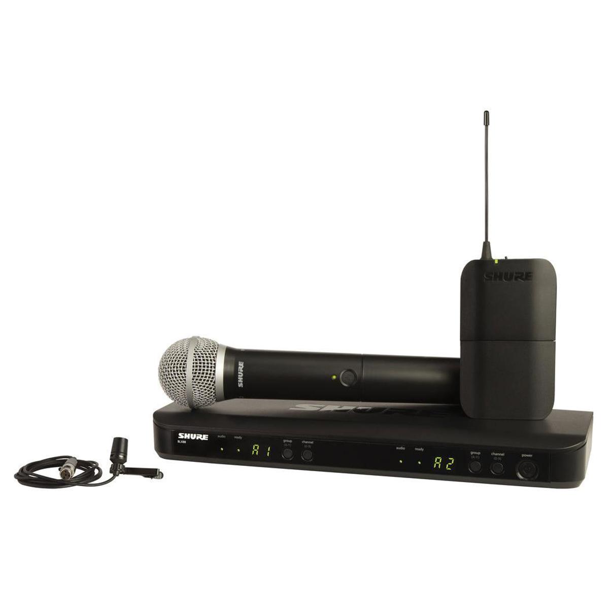

Shure BLX1288 Dual-Channel Wireless Combo System w/PG58 Capsule & CVL Microphone H10: 542-572MHz