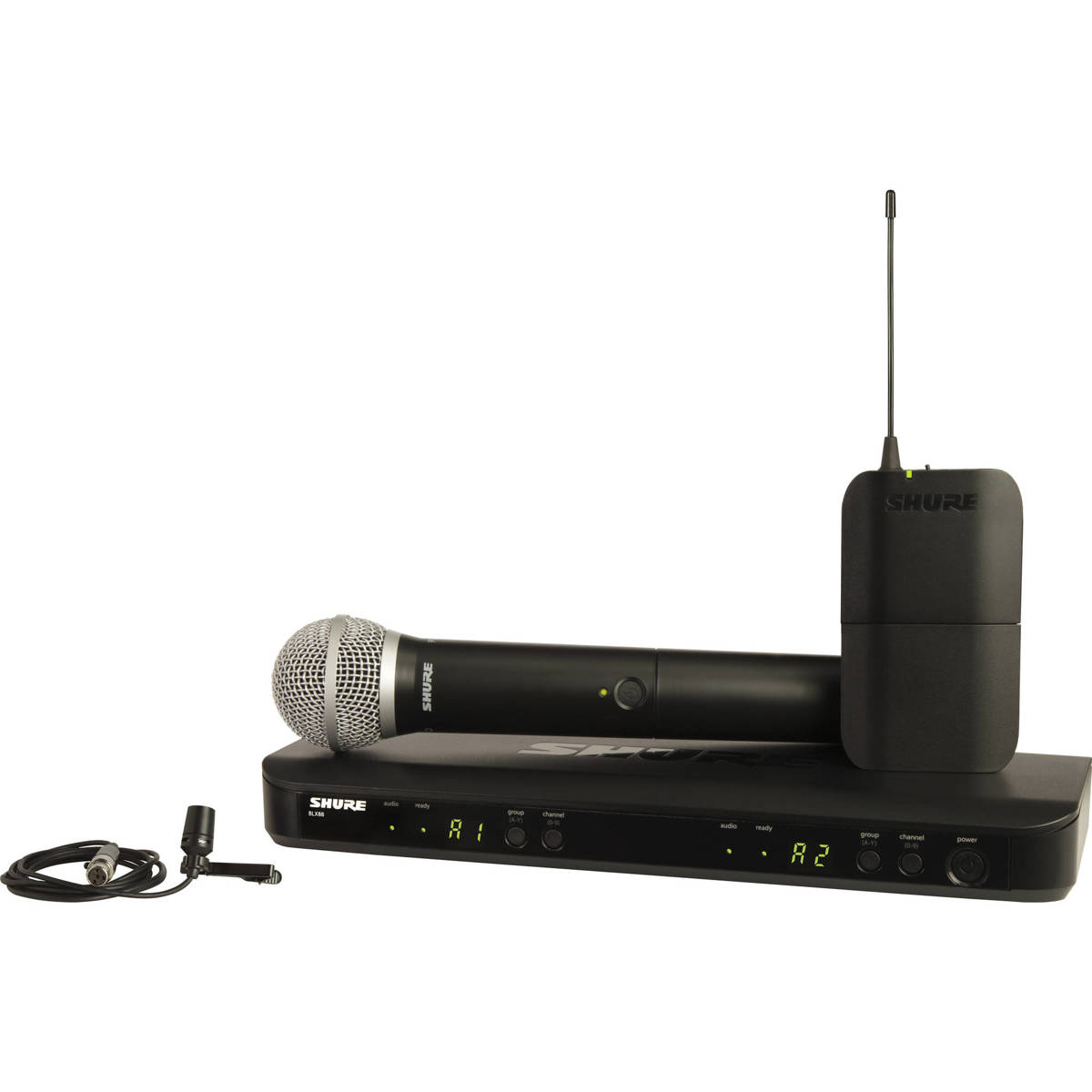 

Shure BLX1288 Dual-Channel Wireless Combo System w/PG58 Capsule & CVL Microphone H11: 572-596MHz