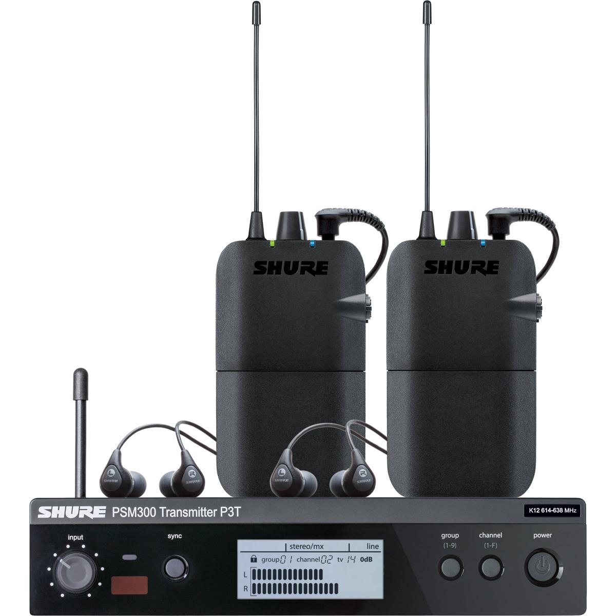 Shure PSM 300 Twin Pack Wireless In-Ear Monitor Kit, G20: 488 - 512MHz, Black -  P3TR112TW-G20
