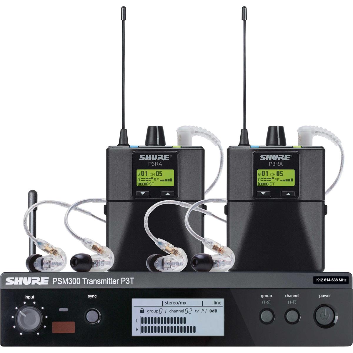 Shure PSM 300 Twin Pack Pro Wireless In-Ear Monitor Kit, H20: 518-542MHz, Black -  P3TRA215TWP-H20