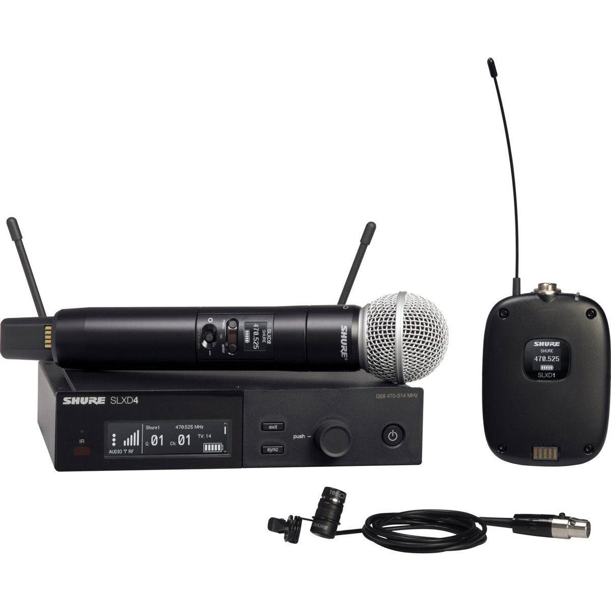 

Shure SLXD124/85 1-CH Combo System, SM58 Mic Capsule, WL185 Mic, H55: 514-558MHz