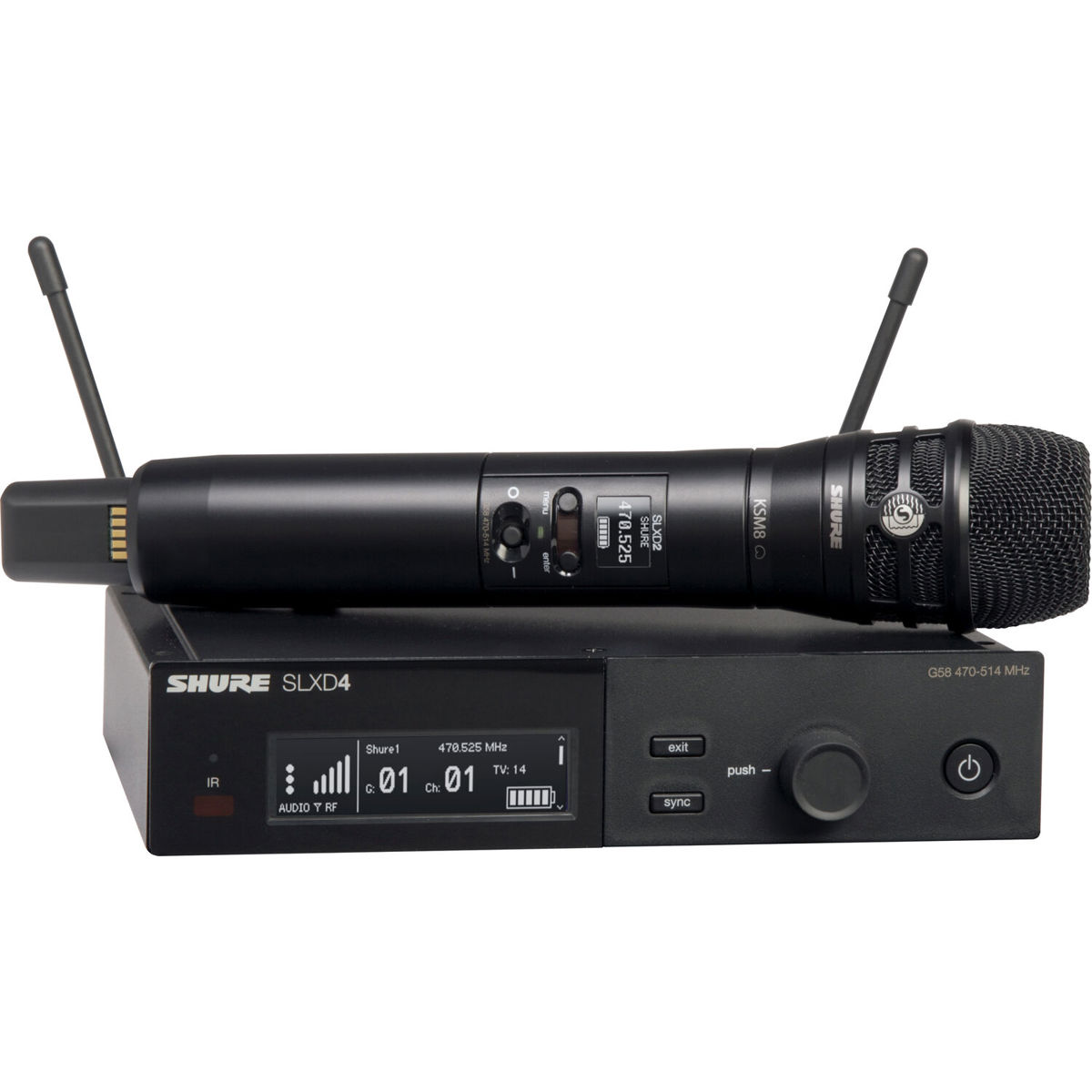

Shure SLXD24/K8B 1-CH Vocal System with KSM8 Mic Capsule, J52: 558-602MHz, 614-616MHz
