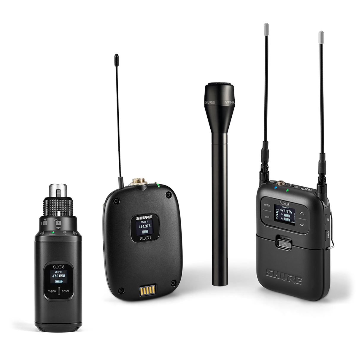 

Shure SLXD15/85 Mic System w/WL185 Lav, VP64AL HH Mics and SLXD3 Tx, 514-558MHz