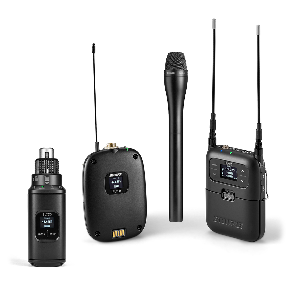 

Shure SLXD15/85 Mic System w/WL185 Lav, SM63-LB HH Mics and SLXD3 Tx, 558-616MHz