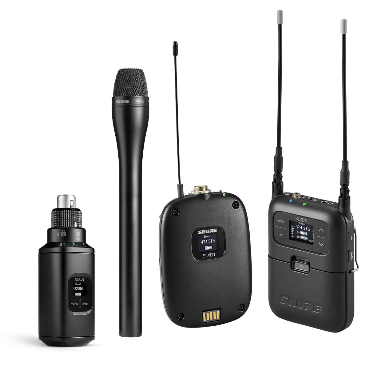 

Shure SLXD15/UL4B Mic System w/UL4B Lav, M63-LB HH Mics and SLXD3 Tx, 514-558MHz