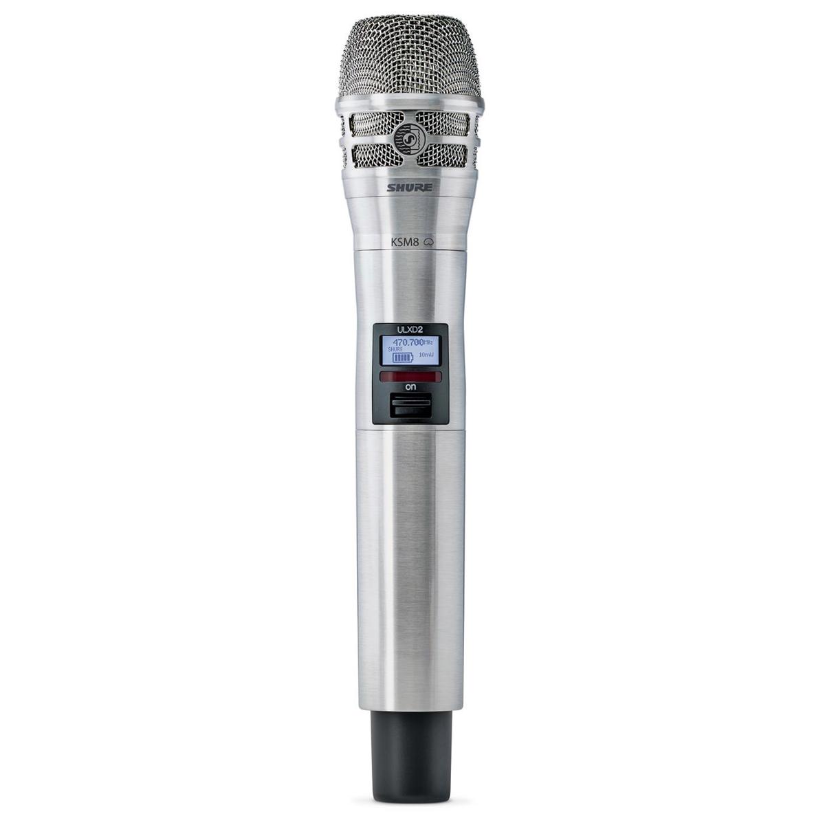 

Shure ULXD2 Handheld Transmitter, KSM8 Cardioid Mic, J50A: 572 - 616MHz, Nickel