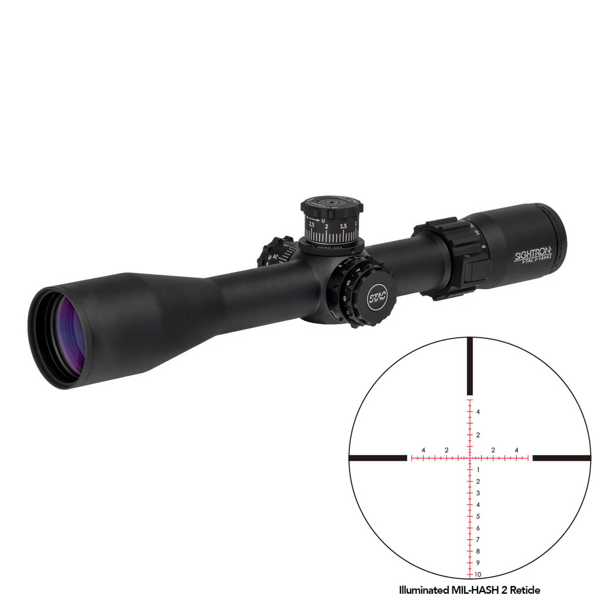 

Sightron S-TAC 3-16x42 FFP Zero Stop Riflescope w/Illum MH-2 Reticle, 30mm Tube