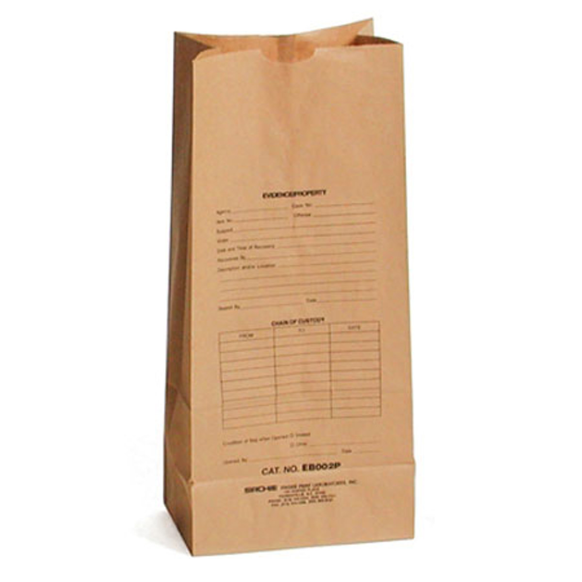 

Sirchie Preprinted Kraft Evidence Bag, 8" x 5" x 18" Size