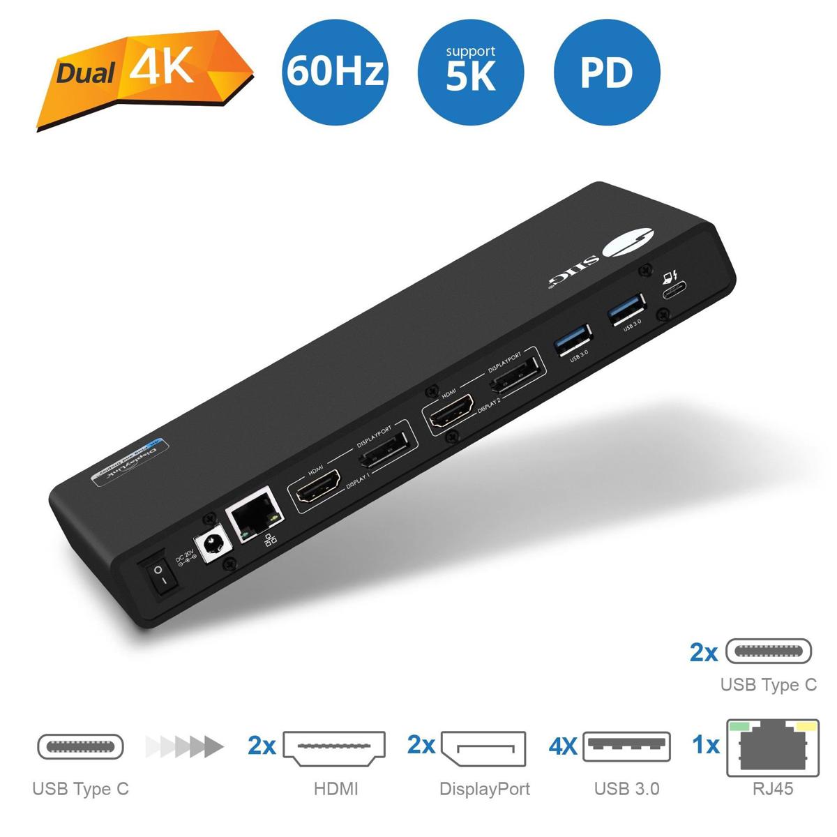 Photos - Card Reader / USB Hub SIIG USB 3.1 Type-C Dual 4K Docking Station with Power Delivery JU-DK0811 