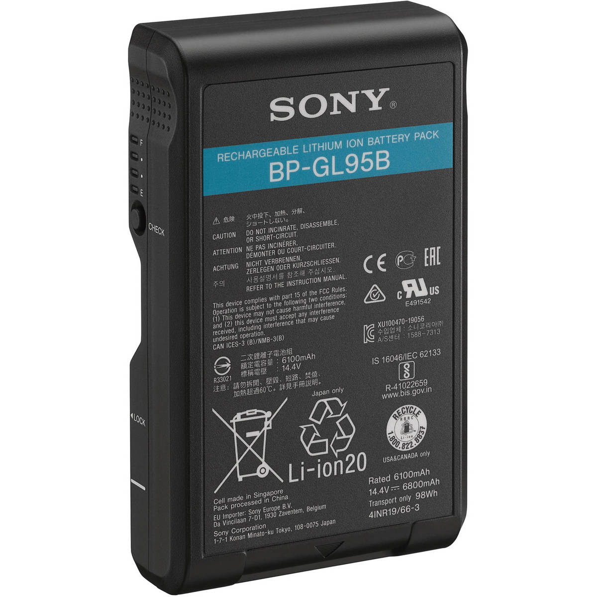 

Sony BP-GL95B 14.4V Lithium-Ion V-Mount Battery (98Wh)