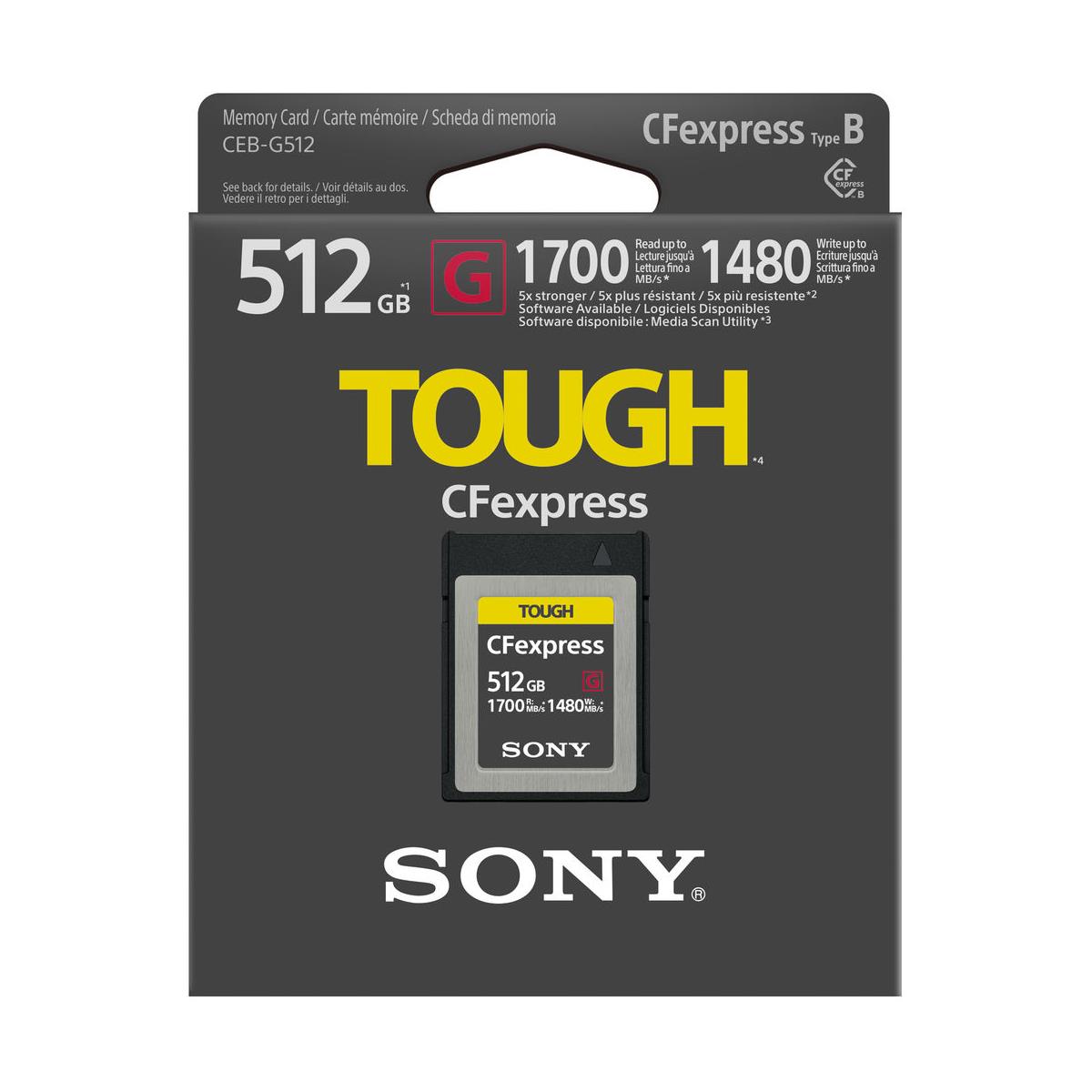 Sony 512GB CFexpress Type B Tough Memory Card, 1700 MB/s Read, 1480 MB/s  Write