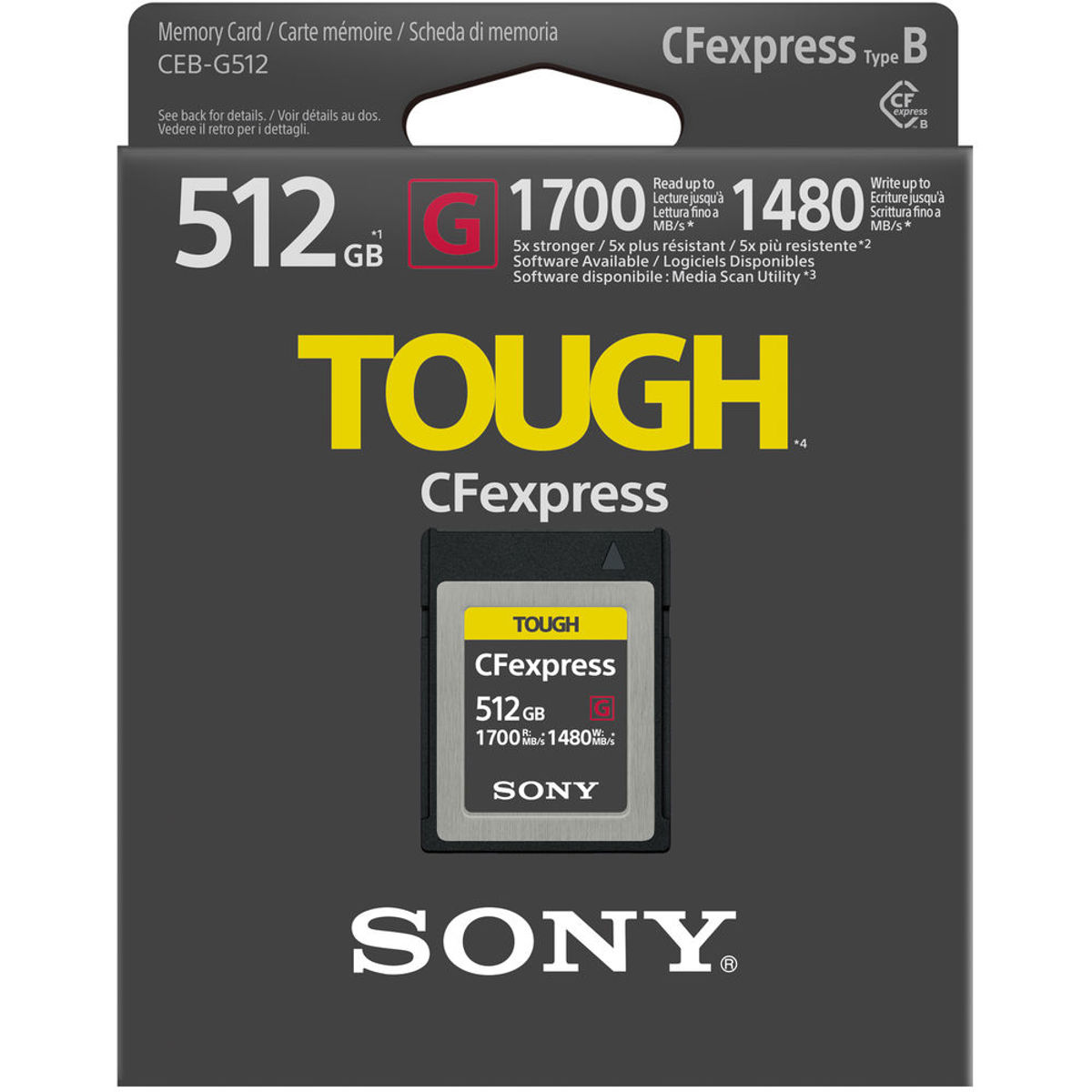 Sony 512GB CFexpress Type B Tough Memory Card, 1700 MB/s Read, 1480 MB/s  Write